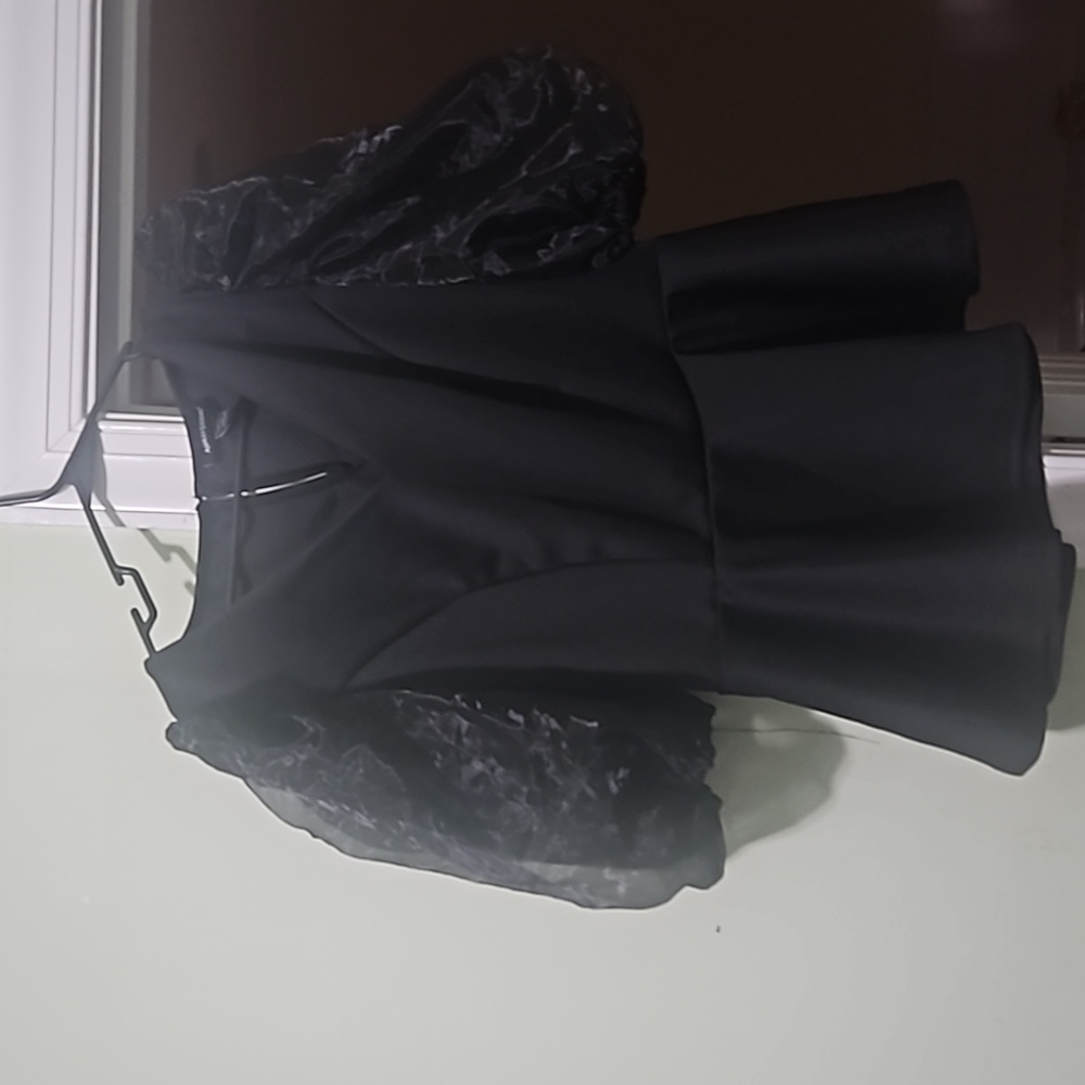 Ashley Stewart Black Peplum Top with Puff Sleeves